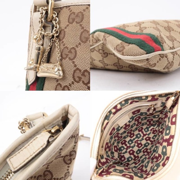 💎✨BEAUTIFUL✨💎Auth GUCCI Sherry GG Canvas Leather Shoulder Bag Beige - Picture 9 of 10